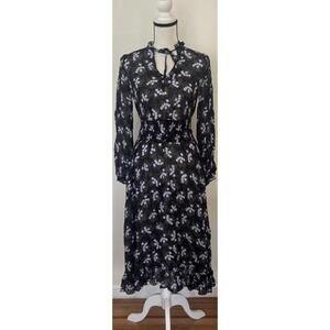 ByTimo X Barney’s New York Black Lilac Floral Maxi Long Sleeve Dress Size XS NWT